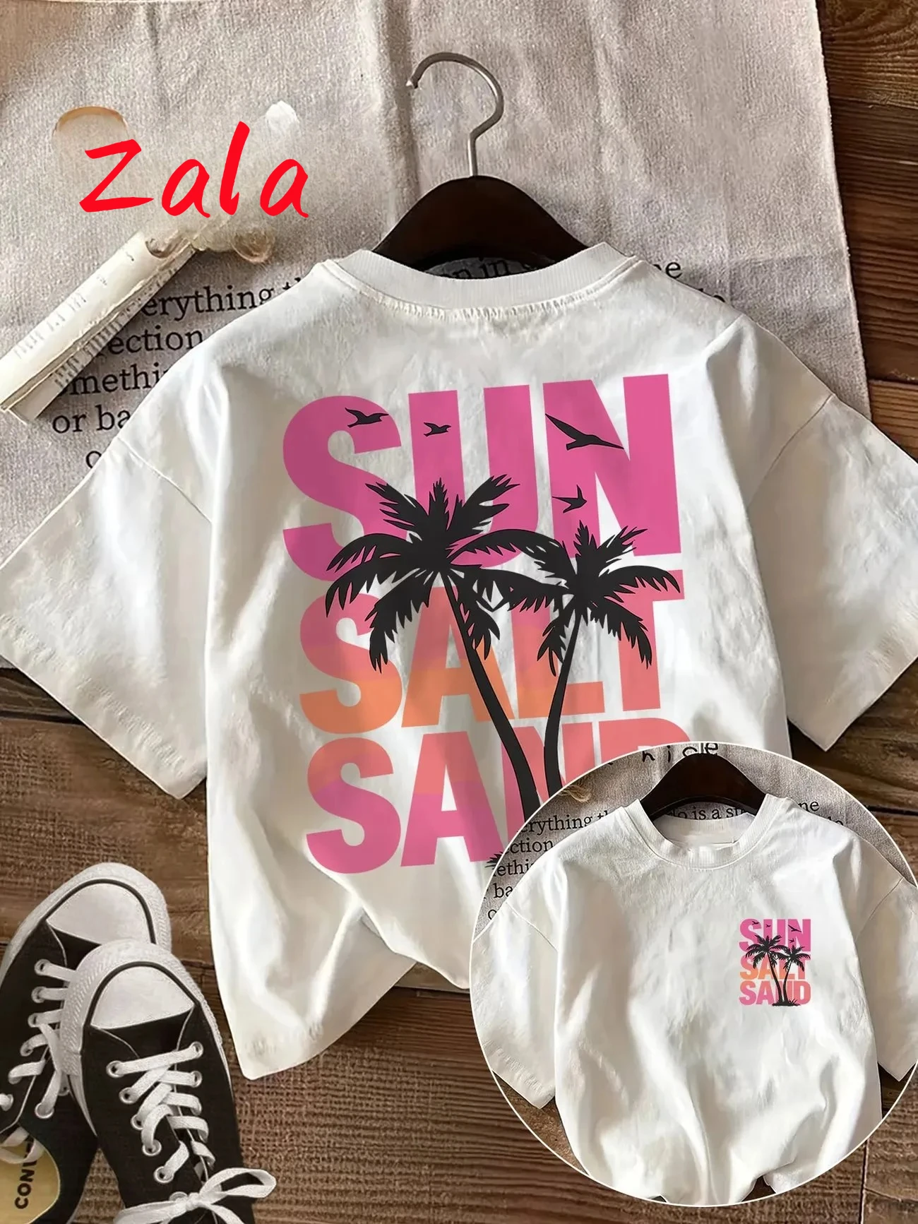 Sun Salt Sand Tree Beach Graphic Women's T-Shirt Soft Crew Neck Female Top Tee Summer Casual Short Sleeved Women's Clothing