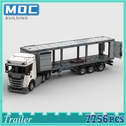 New MOC Truck Trailer with Sliding Curtains Transporter 6x4 Tractor Unit Inspired Building Blocks Hi-Tech Car Toys Gift