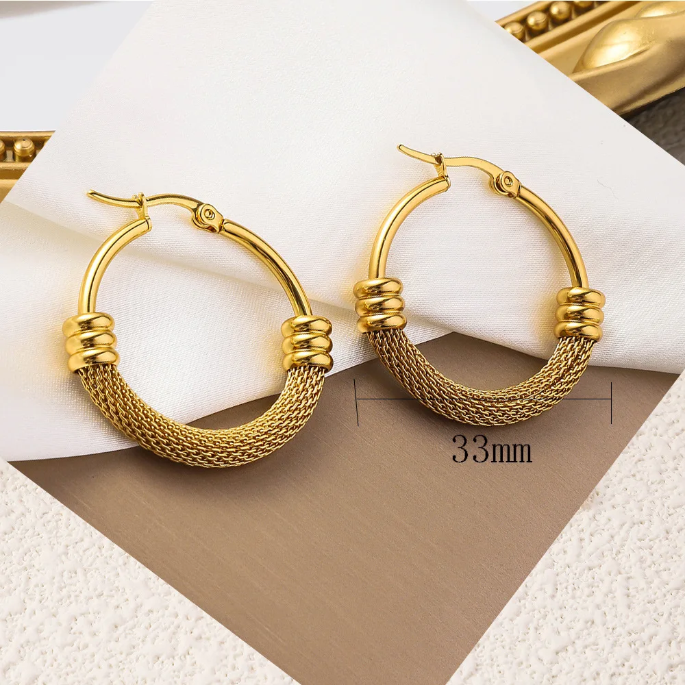 Magnificent 18K Gold Plated Stainless Steel Round Hoop Mesh Earrings For Women Jewelry Birthday Gift