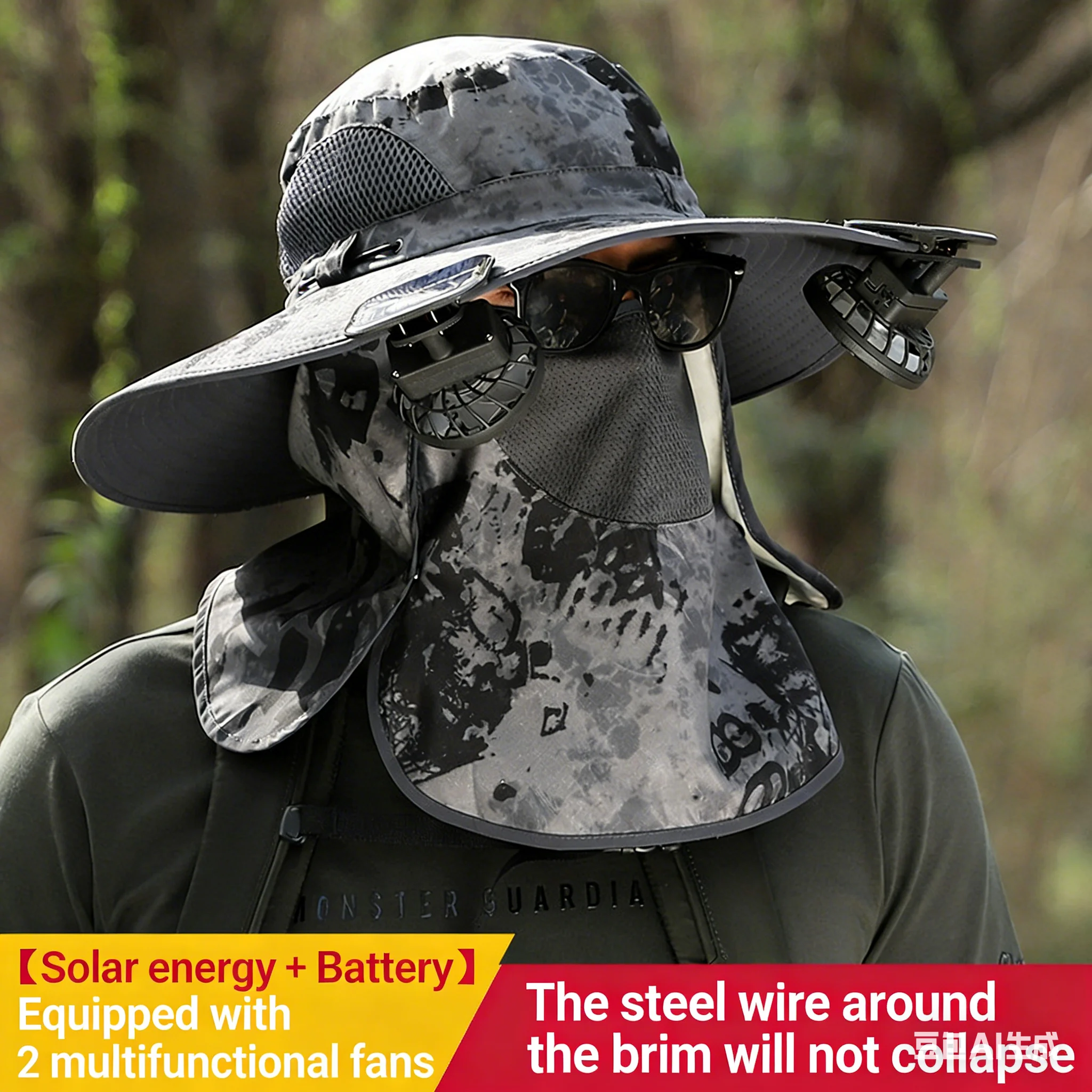 

Summer Outdoor Wide Brim Fisherman Hat Men's Clip-On Fan Hat Rechargeable Solar Powered UV Protection Sun Visor Cap 4f005