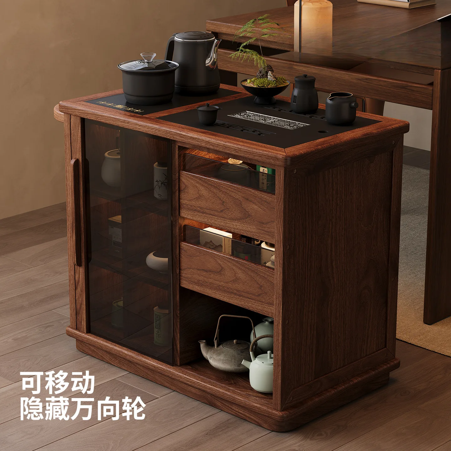 household small tea table  kettle integrated  cabinet with wheel edge few kung fu tea tray