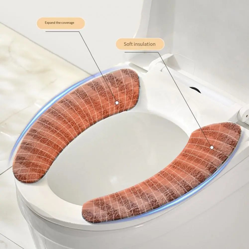 Soft Toilet Cushion Toilet Seat Cushion 1 Pair Plush Toilet Mat Set Thickened Striped Bathroom Rug Warm Soft Seat Protector