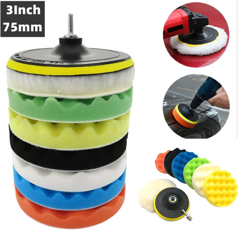 9Pcs 3Inch75MM Car Polishing Pads Kit Clean Sponge Waxing Buffing Pad M10 Thread Wool Ball Auto Backer Pad Car Repair Care