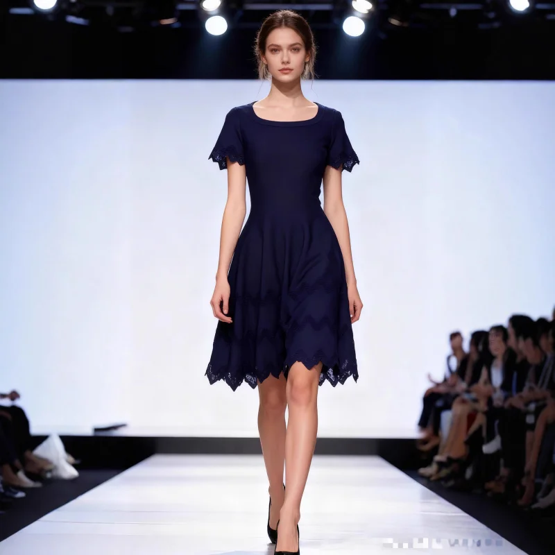 

Новое поступление, женское трикотажное жаккардовое платье с круглым вырезом и короткими рукавами, элегантное и элитное платье