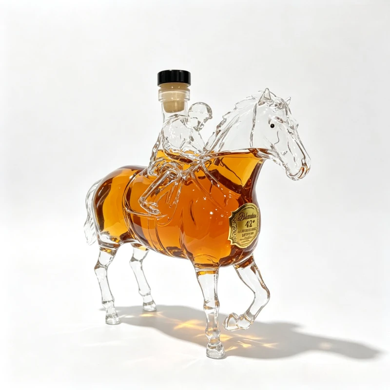Rider Horse Shaped Glass Decanter Clear Liquor Bottle, Empty & Filled Whiskey Vodka Wine Storage Bottle Bar Decor Gift