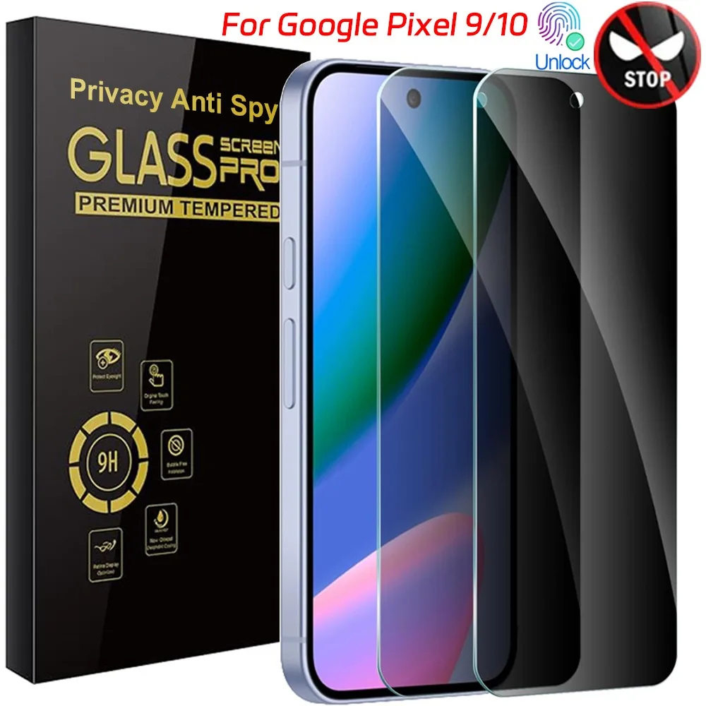 

2Pcs Anti-spy Film for Google Pixel 10 9 Pro XL Tempered Glass Fingerprint Unlocking Screen Protectors for Google Pixel 10Pro XL