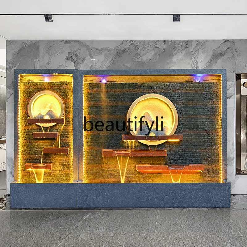 

Large water curtain wall screen courtyard rockery flowing water living room circulating water floor ornament
