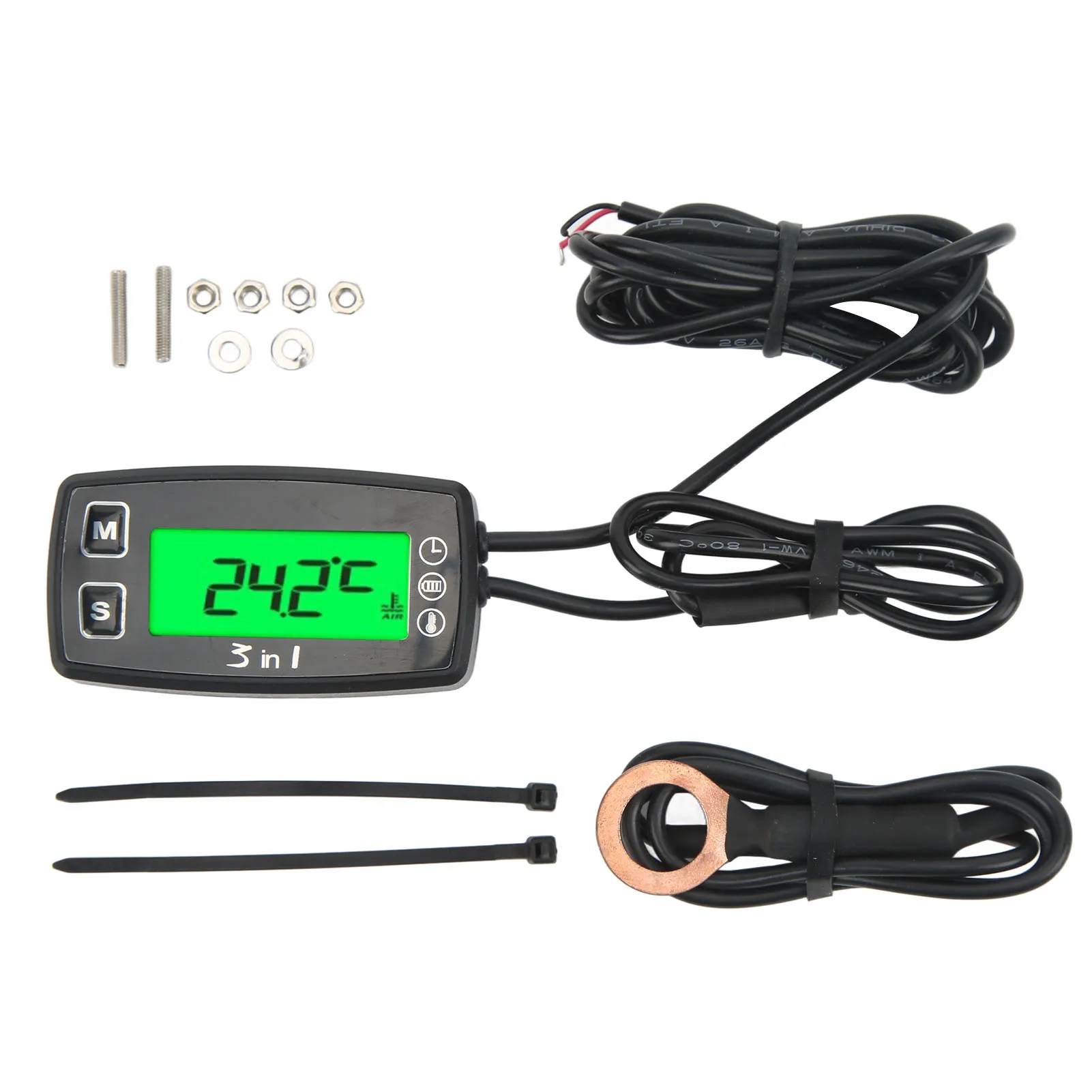 

3 in 1 Digital Time Clock Voltmeter Thermometer IP67 Waterproof Motorcycle Meter for ATV Motorcycle Digital Thermometer