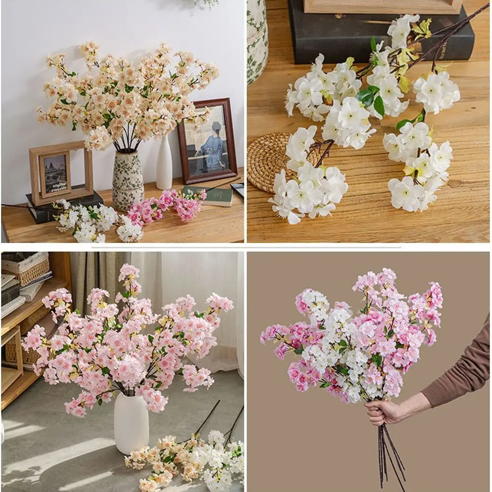 فرع زهر الخوخ الاصطناعي ذو اللمس الحقيقي أنيق من البلاستيك والحرير وزهر الكرز مصنوع يدويًا على شكل زهرة وهمية لسطح المكتب لغرفة المعيشة #4