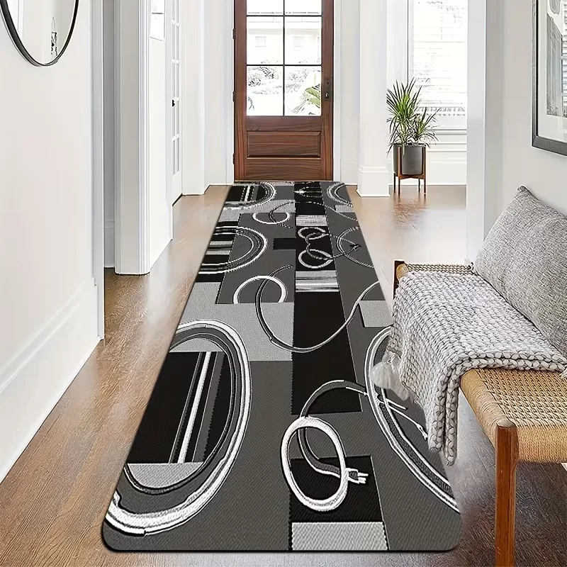 Modern Black and Gold Geometric Running Mats with Anti Slip Suitable for Living Room, Bedroom Entrance Modern Home Decor Spaces
