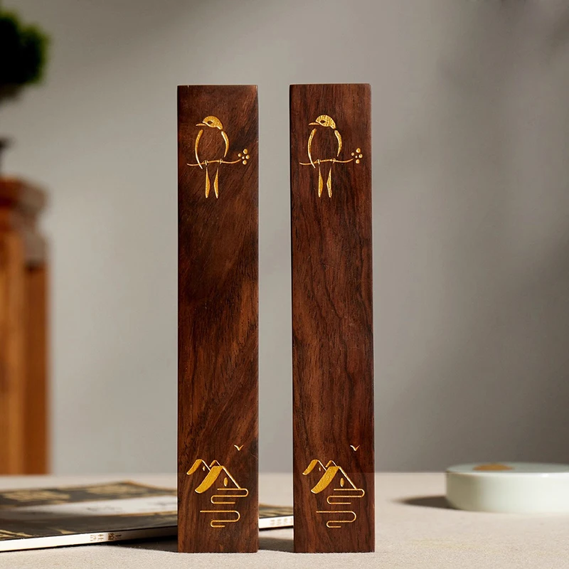 

1 Pair Solid Wood Calligraphy Paperweight – Chinese Ink Brush Writing Desk Tool, Handmade Scholar's Seal for Painting