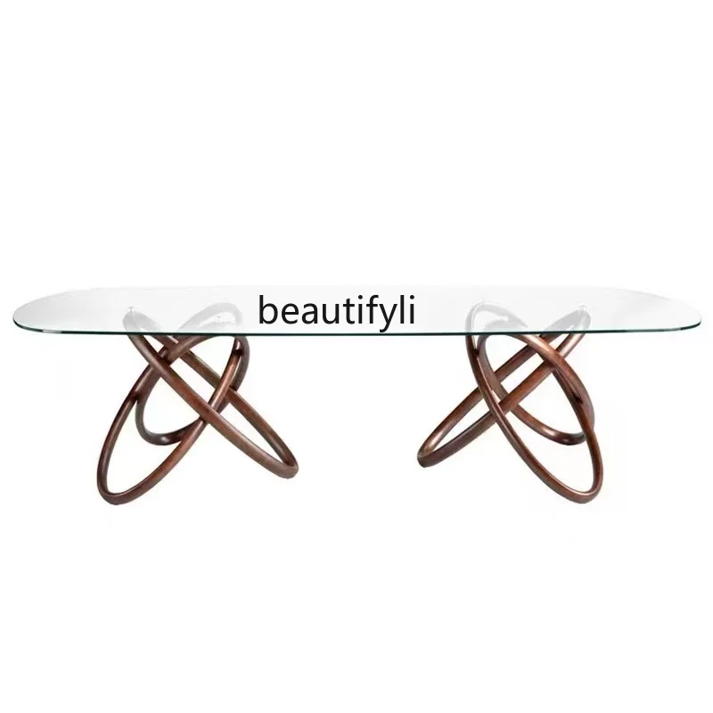 Italian Art Log Glass Dining Table North America Black Walnut Family Meeting Room Desk