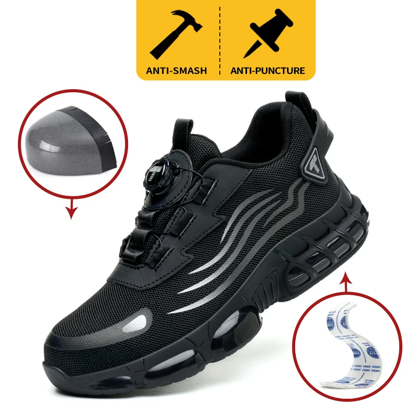 Men's Rotating Buckle Safety Shoes, Impact and Puncture Resistant Work Shoes, Fashionable Sports Shoes, Safety Protective Shoes