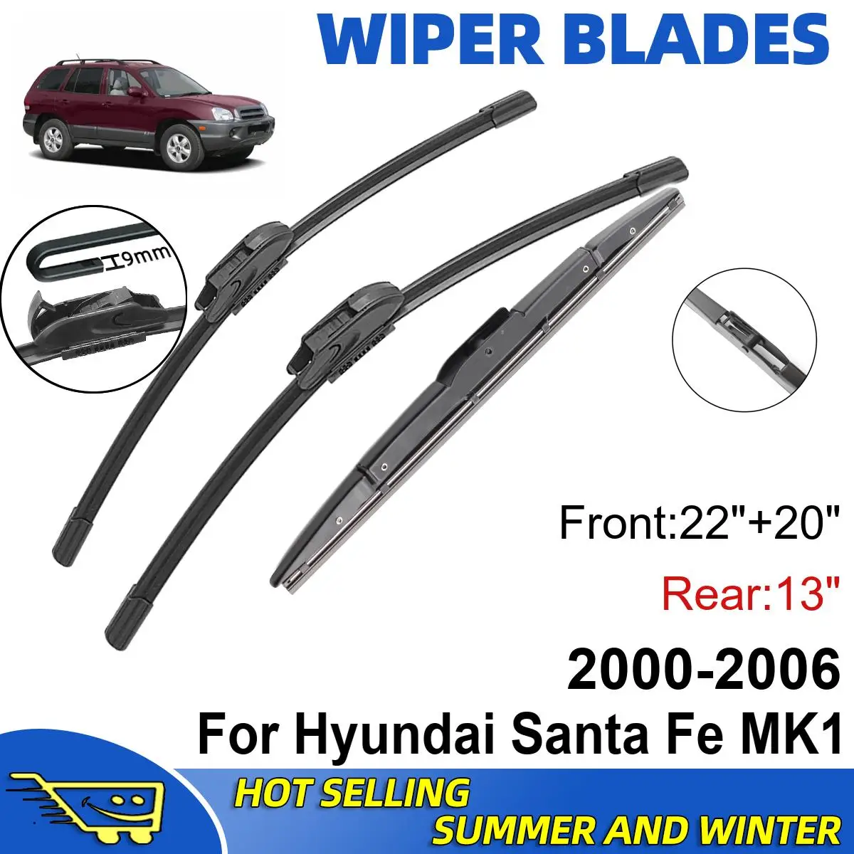 

3 шт. для Hyundai Santa Fe MK1 2000-2006 22 "+ 20" + 13 "передние и задние щетки стеклоочистителя лобовое стекло резак для окон аксессуары