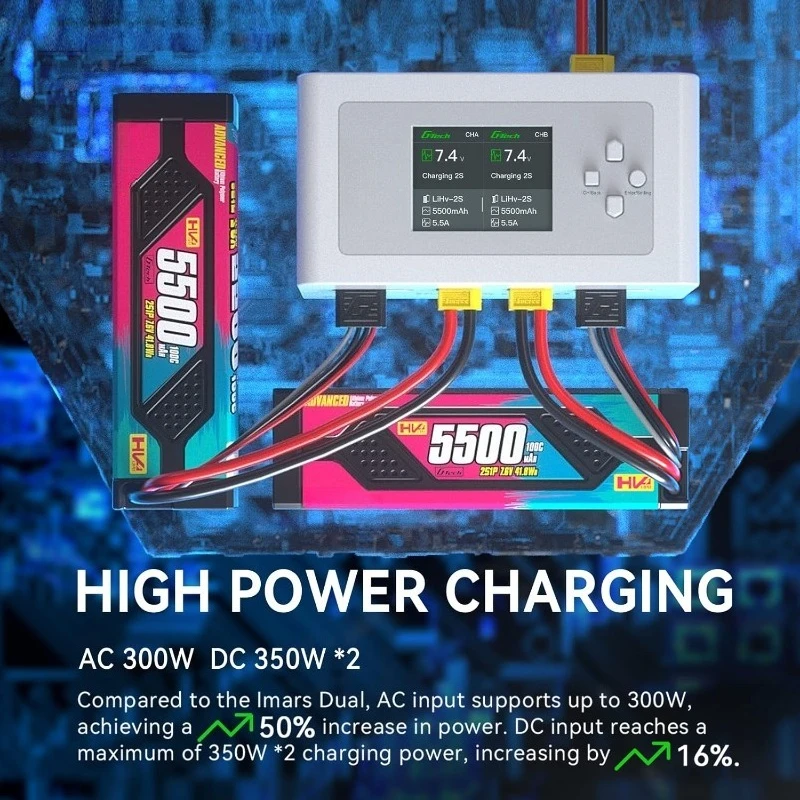 شاحن بطارية IMARS D300 G-Tech Series شاحن ليبو مزدوج ذكي 16 أمبير تيار متردد 300 وات تيار مستمر 700 وات شحن ليبو (أبيض)