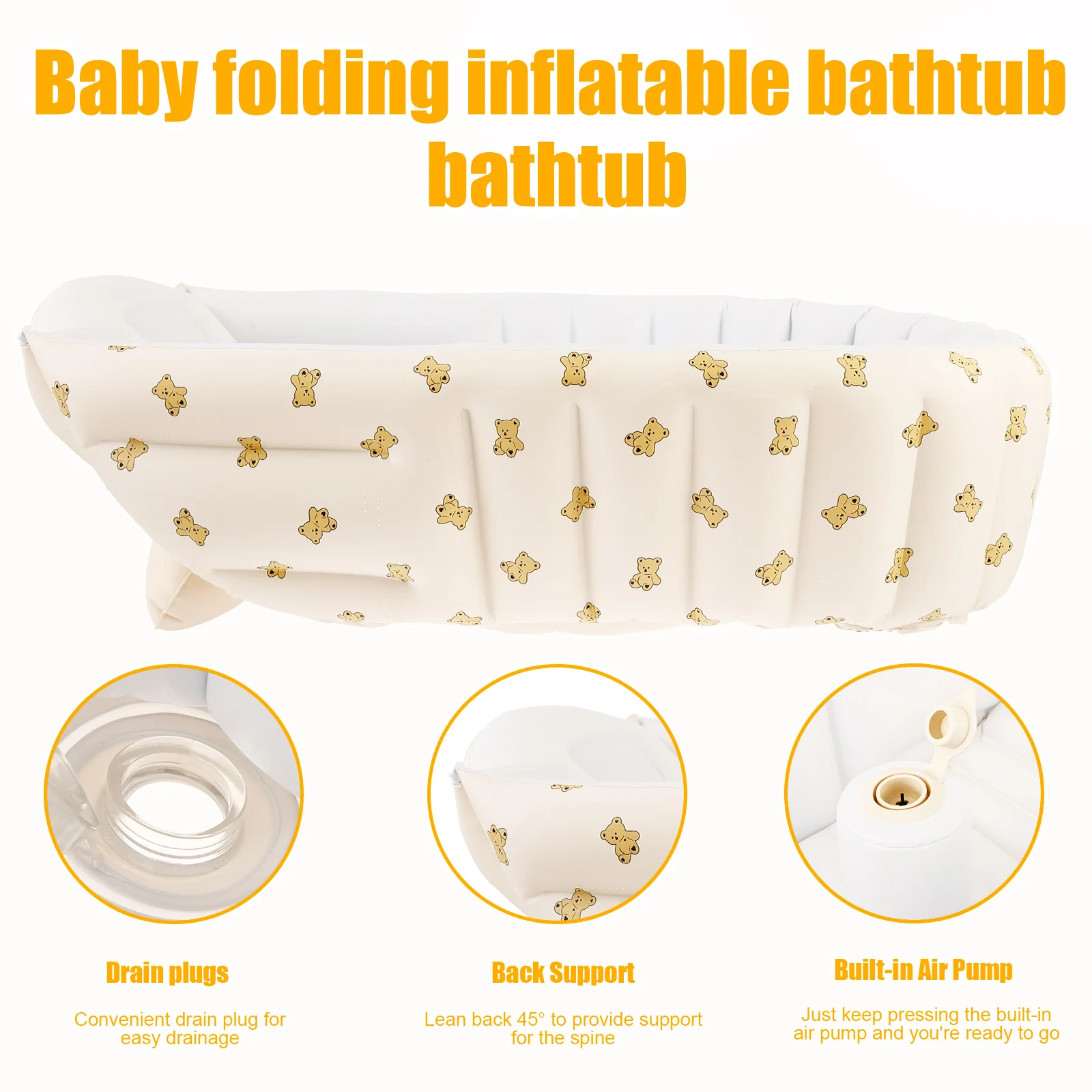 حوض استحمام للأطفال قابل للنفخ، محمول للاستخدام الخارجي من مادة PVC للأطفال الصغار، حوض استحمام للسفر قابل للطي، مريح للرضع، حمام سباحة لحديثي الولادة #3