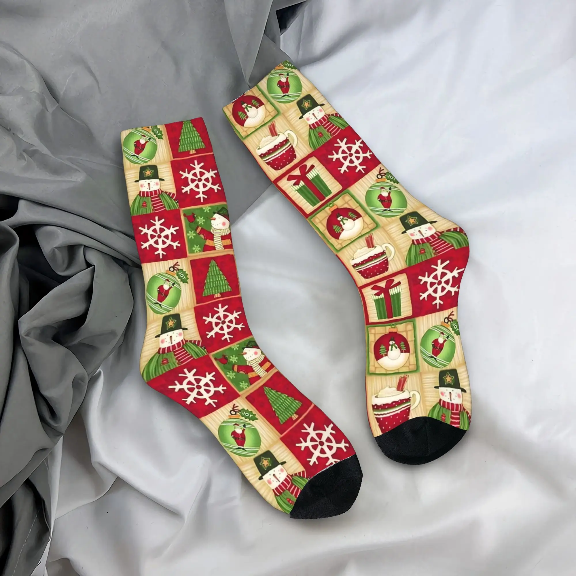 

Повседневные рождественские футбольные носки со снеговиком и елкой, полиэстеровые носки средней длины для женщин и мужчин, нескользящие