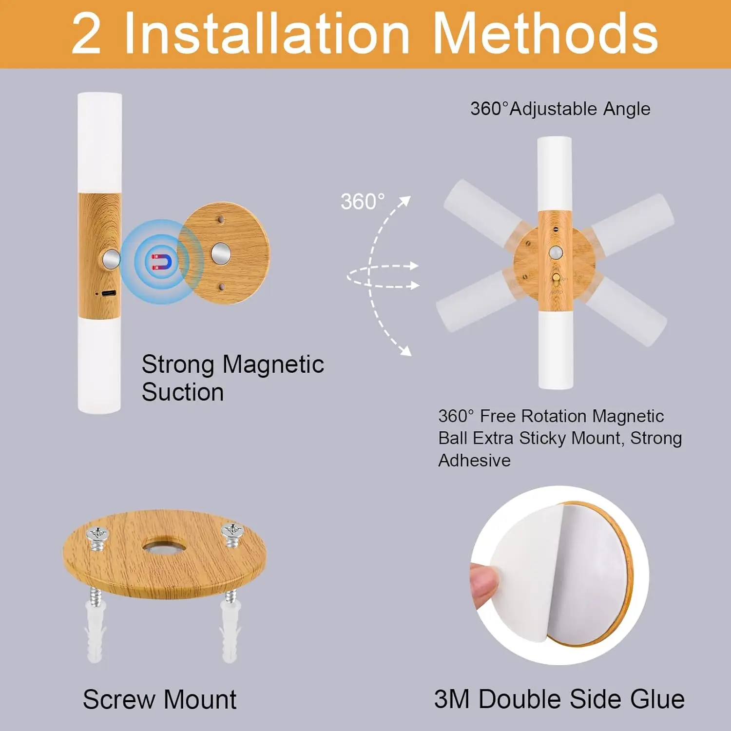 Rechargeable Motion Sensor Night Lights: 2200mAh Battery Operated Wall Sconces Magnetic Wall Lights Wireless Stairway Lights