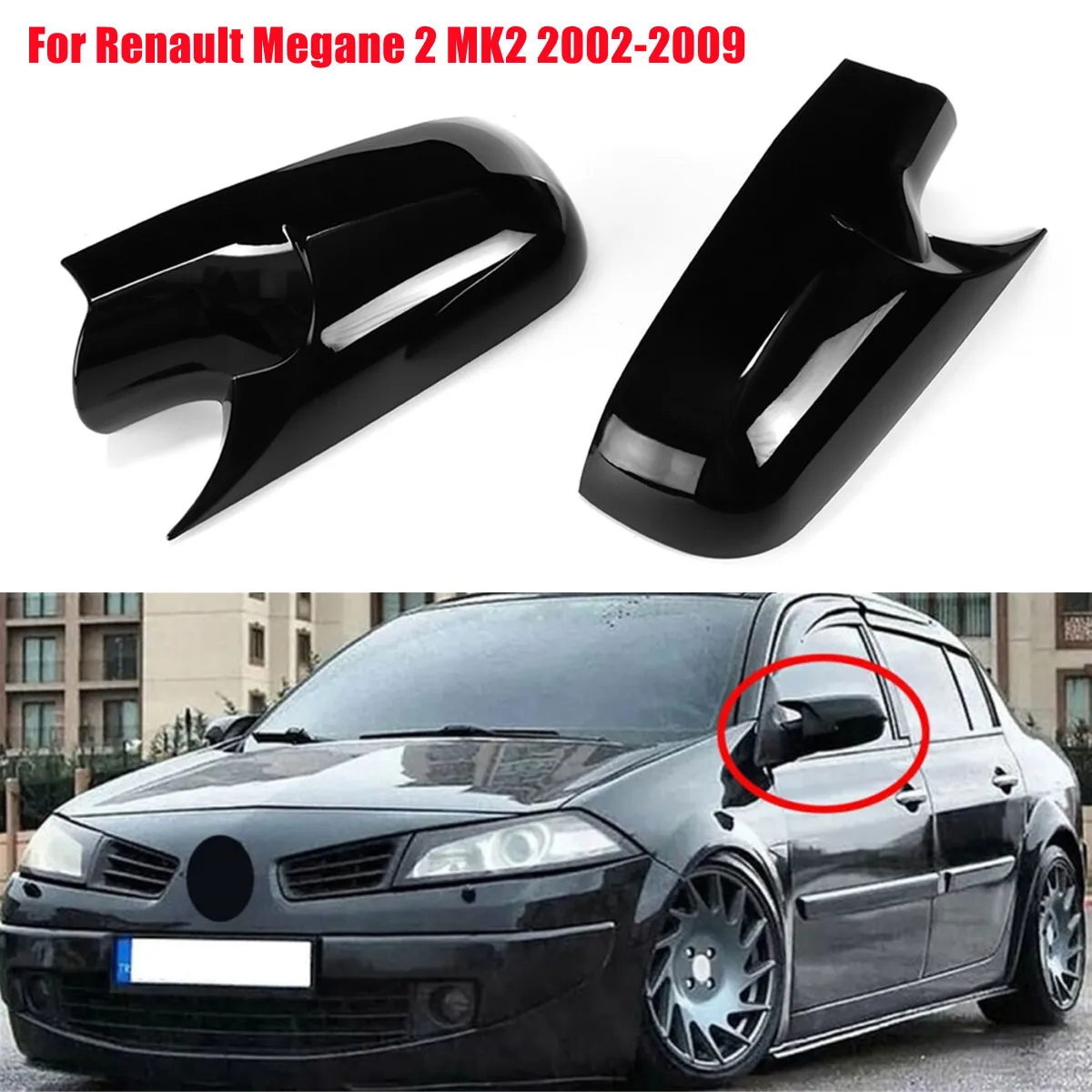 

For Renault Megane 2 MK2 2002-2009 Car Rearview Side Mirror Cover Wing Cap Exterior Door Housing Shell Trim ABS Sticker
