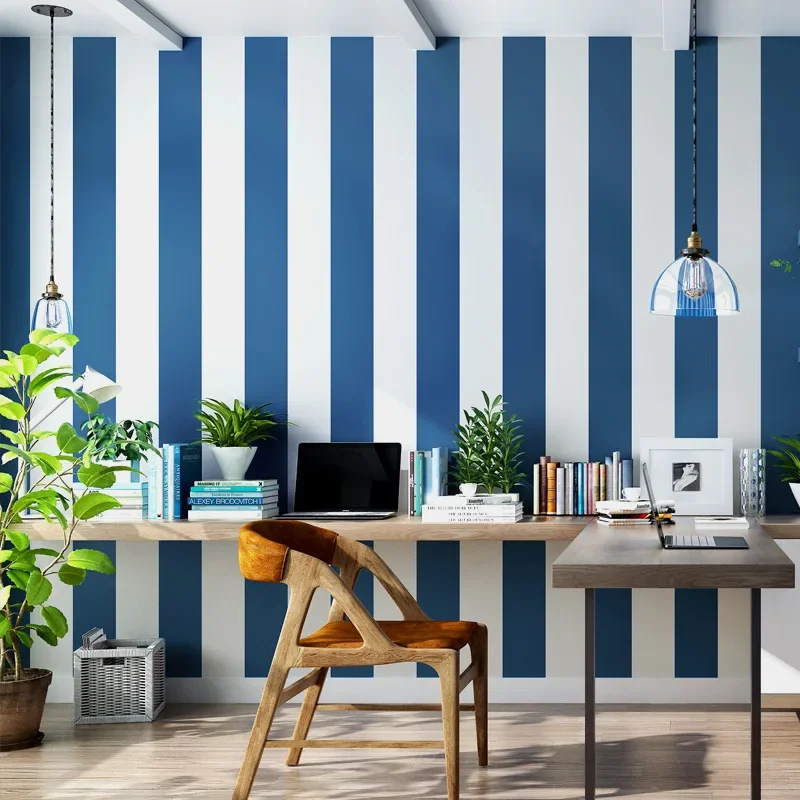 Wide stripe non-woven self adhesive wallpaper living room bedroom clothing store college student dormitory self adhesive