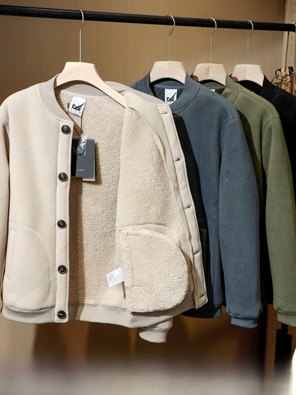 

Мужской открытый кардиган с бейсбольным воротником на подкладке Fce, повседневная бархатная куртка с ягненком, верхняя одежда, осень-зима Thiened Long Sve Yout...