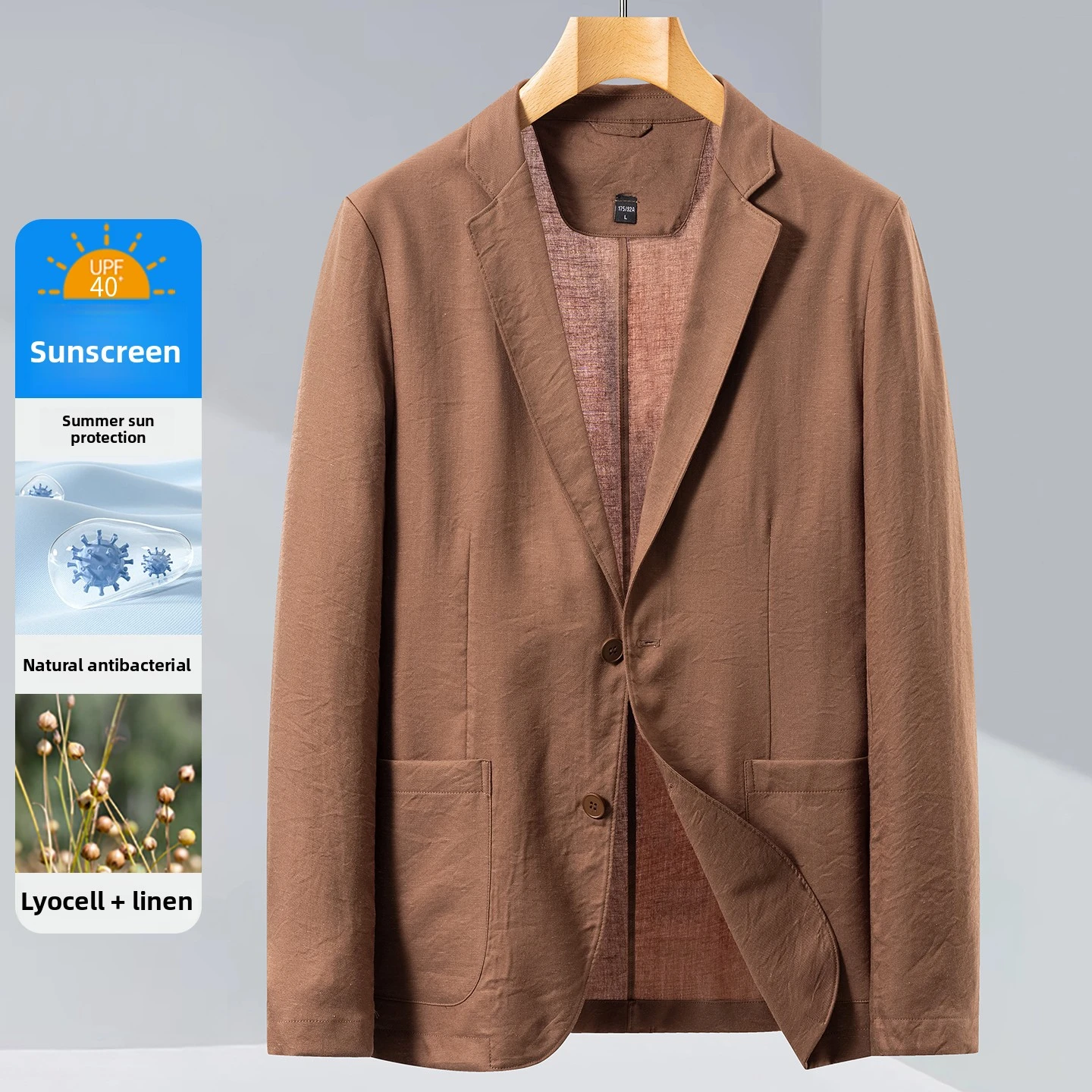 2026 Summer New Men's UPF40+ Linen Lyocell Blend Casual Blazer Lightweight Breathable Business Jacket for Office and Daily Wear