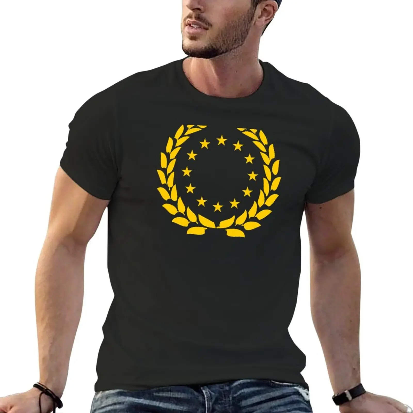 Europe EU stars with laurel wreath T-Shirt Blouse cute clothes korean fashion men t shirt