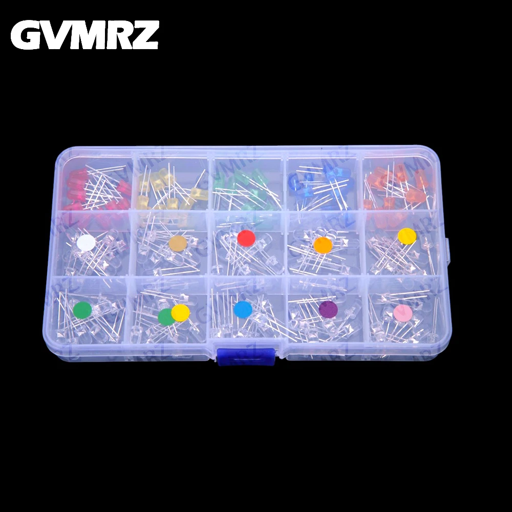 15 Values ​​Each 10pcs 150pcs Red Orange Yellow Green Blue White Purple Pink Light Emitting Diodes LED 5mm Component Box