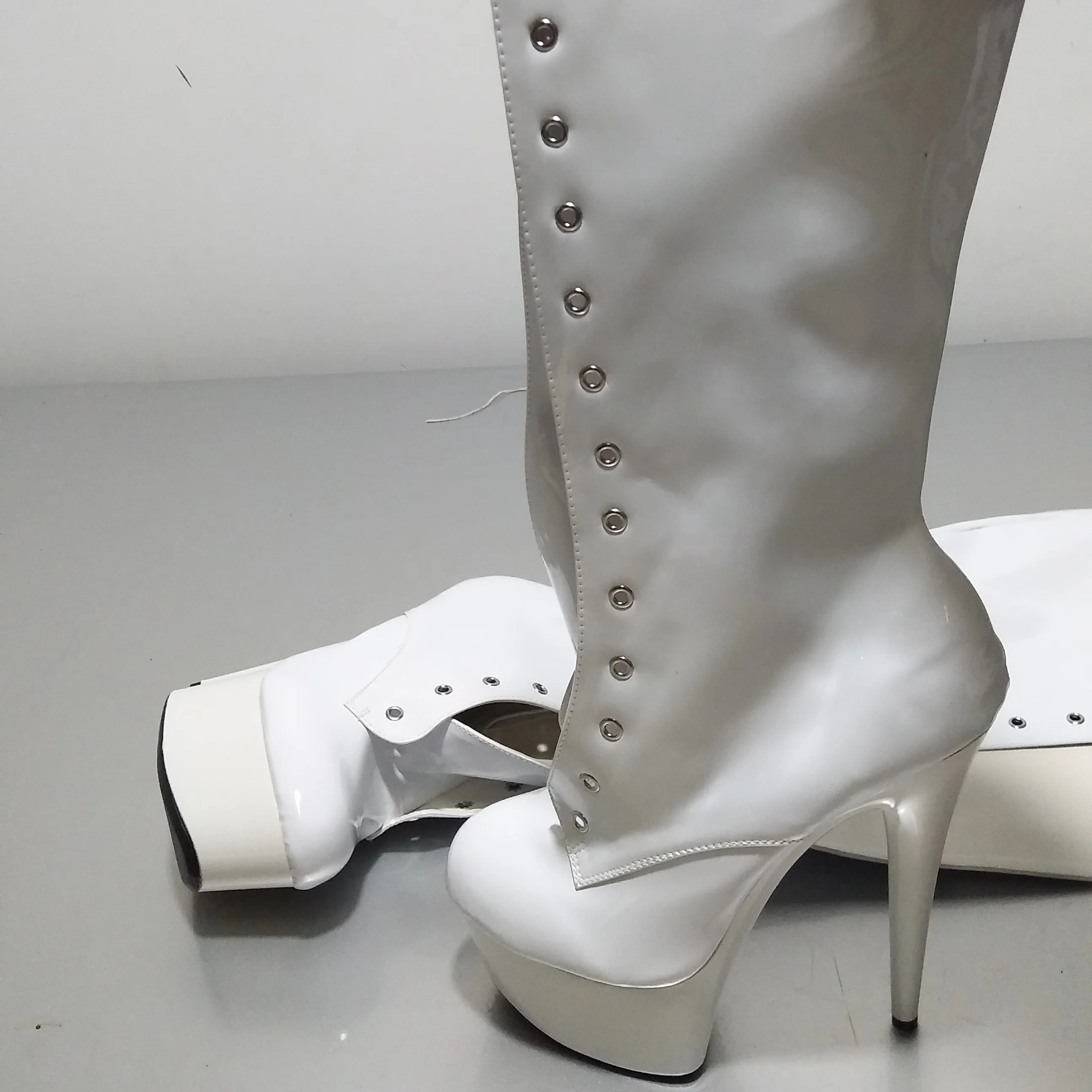 Fashionable 15cm high heels, pole dancing/model medium boots, sexy knee-length zipper strap  dance shoes