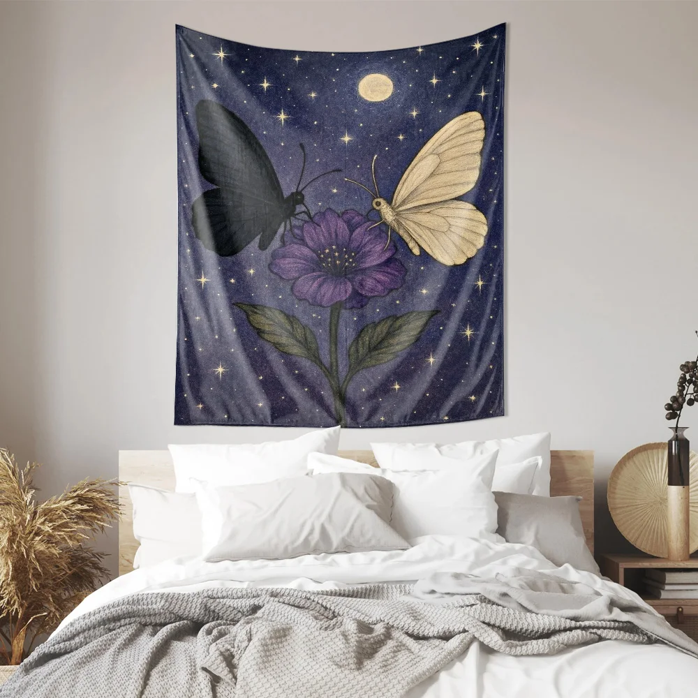 مسحور ليلة فراشة نسيج الجدار شنقا ديكور فني لغرفة النوم غرفة المعيشة ديكور المنزل تصميم نجوم القمر #2