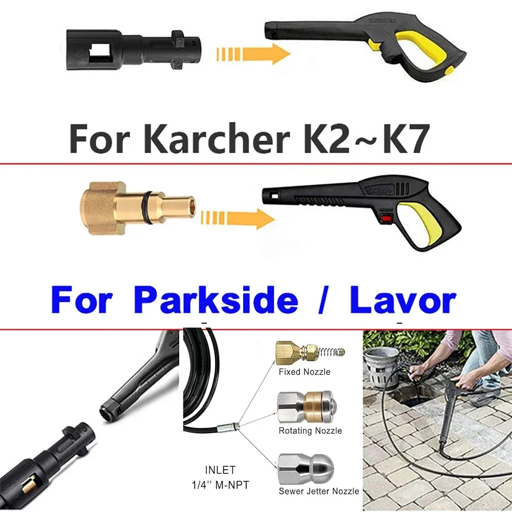 High Pressure Washer Sewer Pipe Cleaning Hose Kit for Karcher K-Series Lavor/Parkside Drain Water Pipe Quick Plug Drain Hose