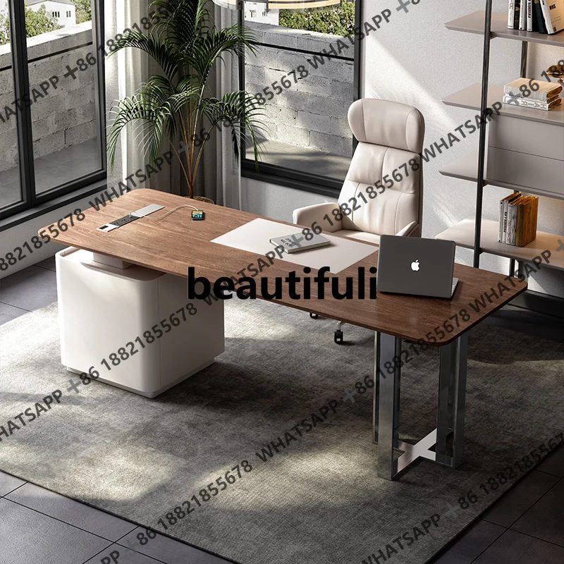 

Italian light luxury walnut solid wood desk simple modern home desk living room advanced inductor computer table