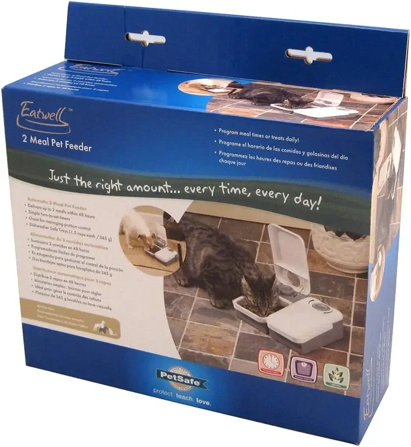 PetSafe Automatic 2 Meal Pet Feeder with Battery Powered Programmable Timer, 3 Cups Total Capacity, Cat and Small to Medium Dog Food Dispenser