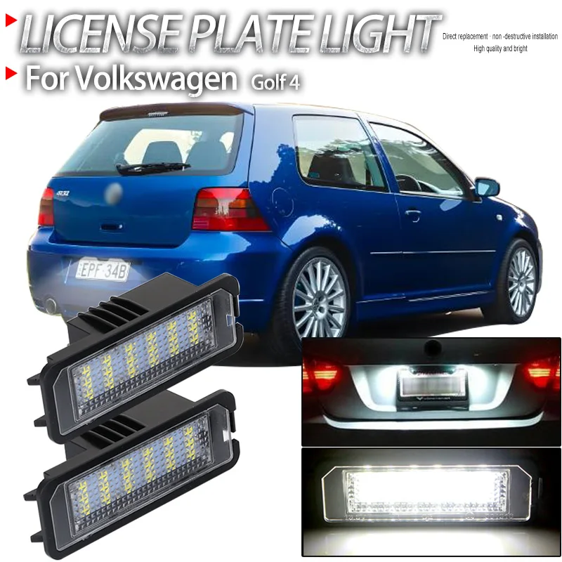 2Pcs LED Car License Number Plate Light White For VW Golf 4 1997-2005 Canbus Error Free Automobiles Parts Accessories