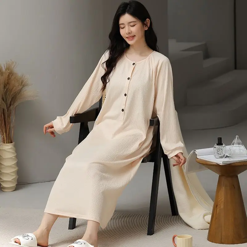 Nightgown Women Long Sleeve Dresses Big Size Long Nightgown Kawaii Clothes Cotton Pajamas Loungewear Night Gown for Women