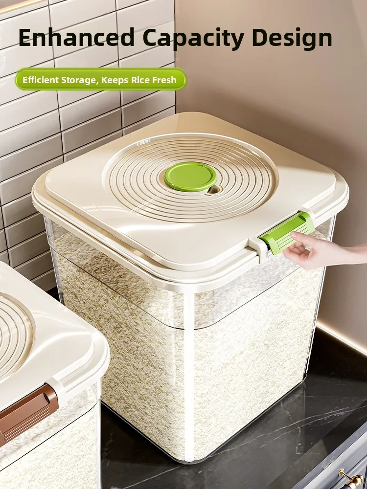 Large Capacity Rice Storage Cylinder Moisture Proof Insect Proof Plastic Container Japanese Style Kitchen Storage for Rice An...
