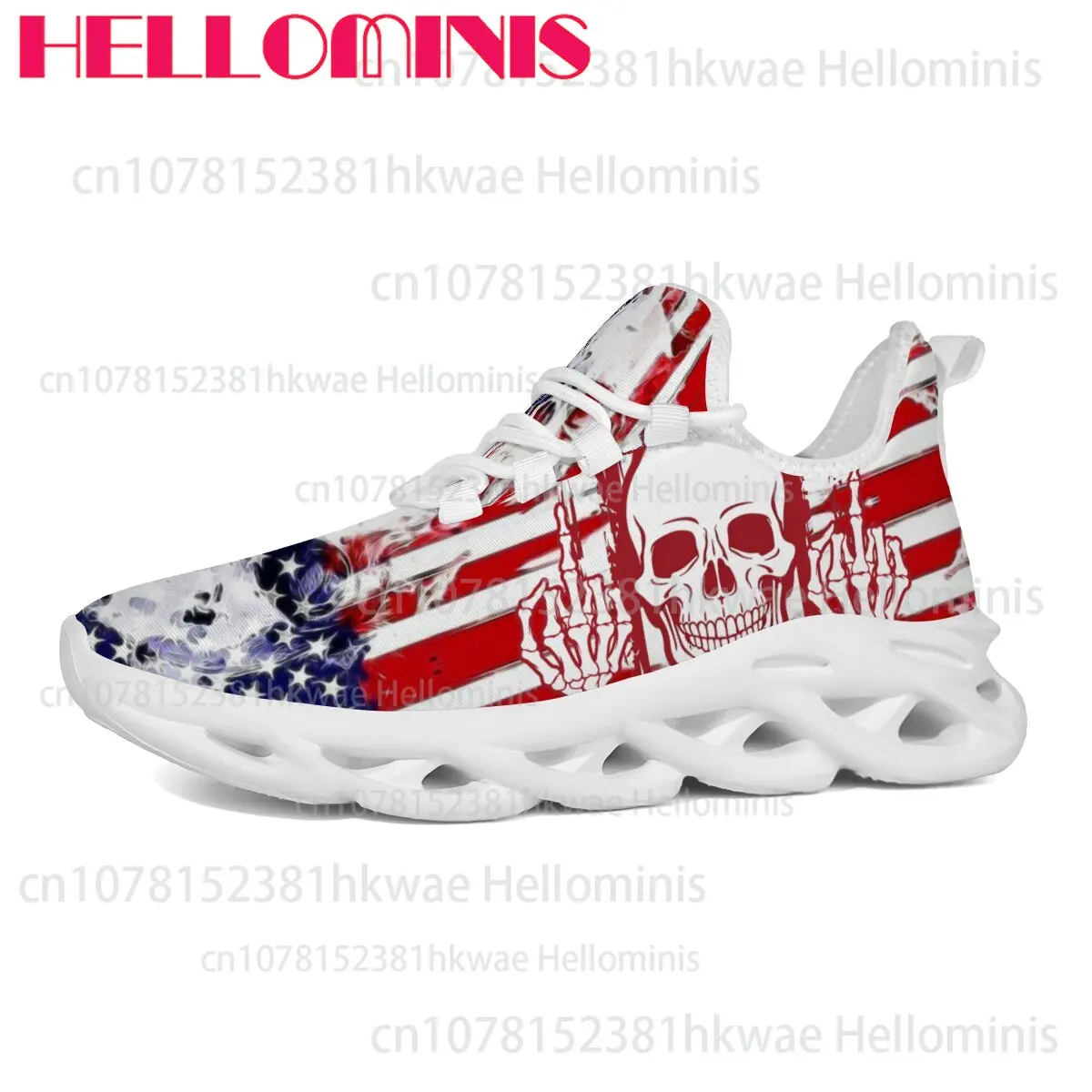 Picture 5: Unisex American Flag Skeleton Print Walking Sport Shoes Breathable Mesh Lightweight Sneakers Goth Wave Chunky Casual Footwear