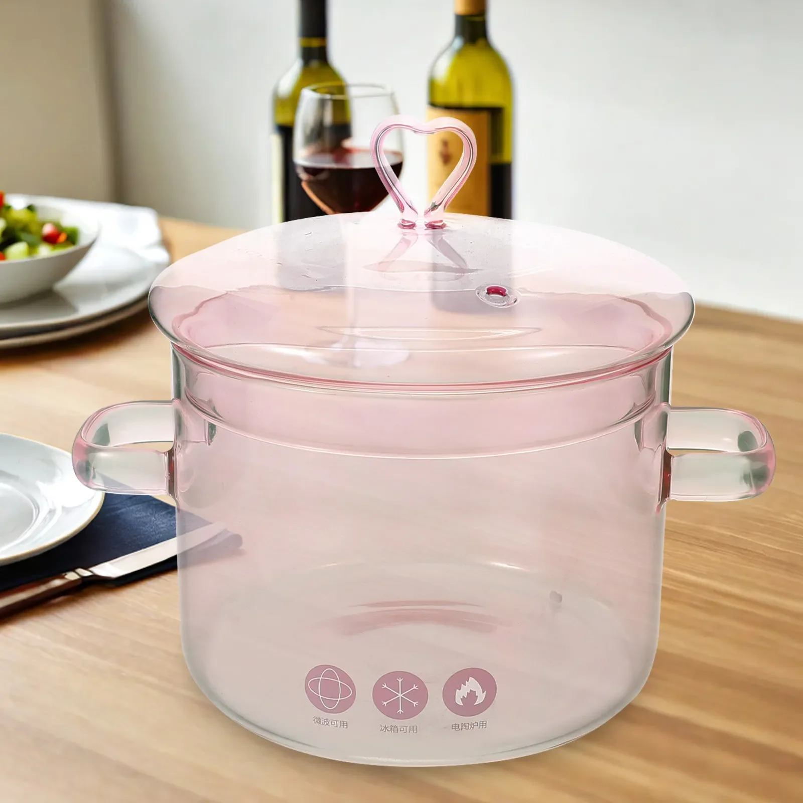 1900Ml Heart-Shaped Pink Borosilicate Glass Stew Pot for Stovetop Electric Ceramic Cooktop Clear Simmer Soup Pasta Sauce Cooking