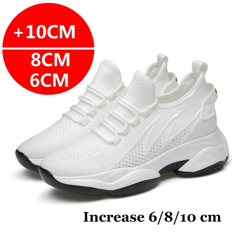 Trampki Męskie Buty Podwyższające Białe Męskie Casualowe Wkładki 10cm 8cm 6cm Optiomal Obcasy Unisex Mesh Height Increase Shoes Męskie trampki