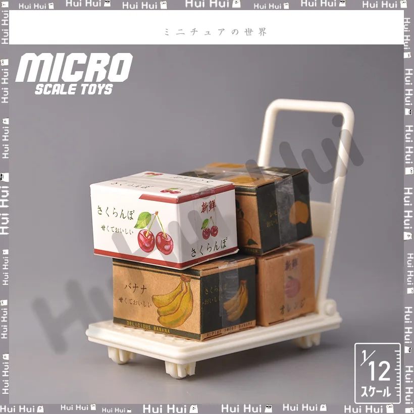 New micro scale model 1/12 scale food play scene accessories Japanese style fruit carton paper box trolley model home decor