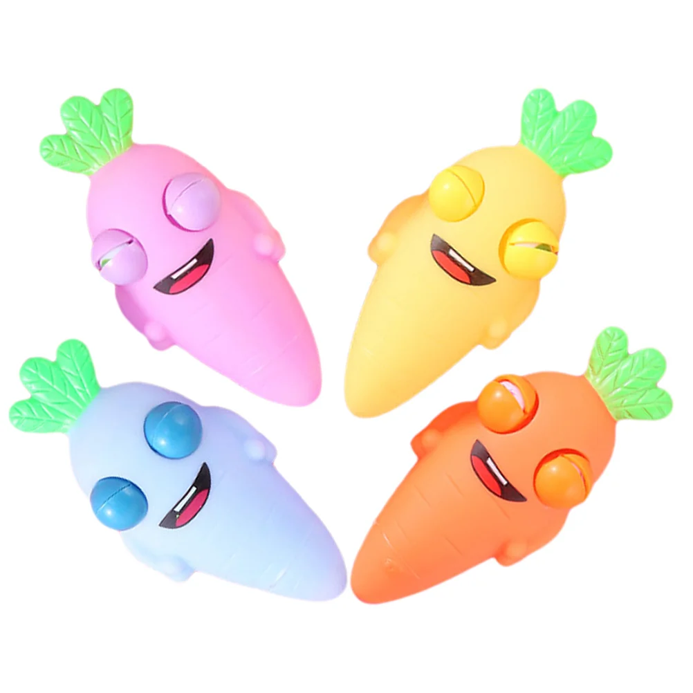 4個入り ニンジン型 スクイーズおもちゃ ストレス解消 フィジェットおもちゃ 手の圧力緩和 漫画風 パーティーギフトセット スクイーズ玩具 感覚玩具