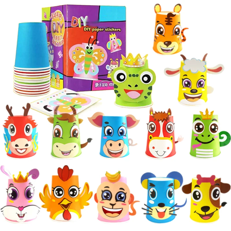 12pcs/set 3D DIY handmade Paper Cups Sticker Material Kit Kids Kindergarten School Art Craft Educational Toys for Children TMZ