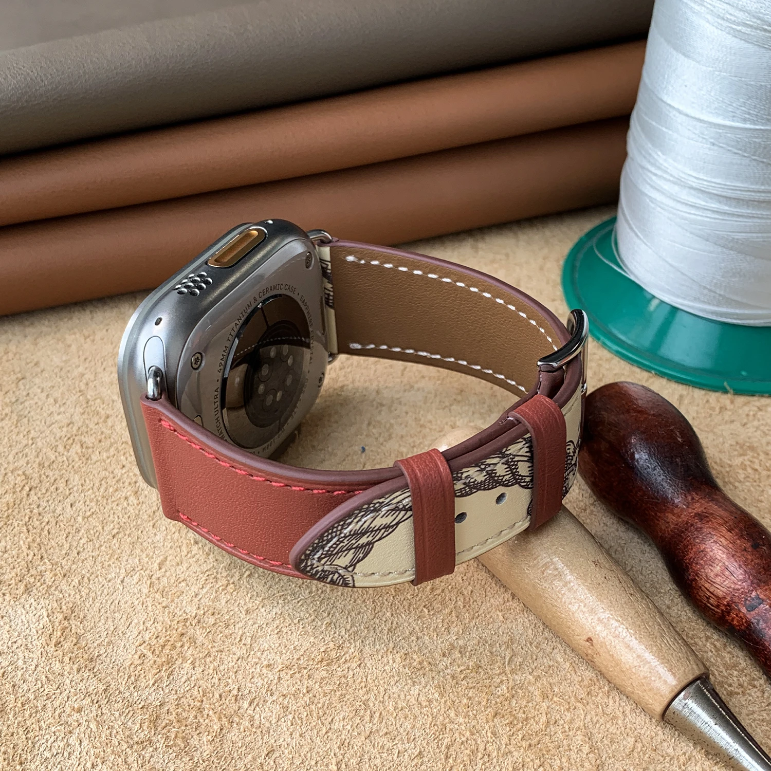 [New] Kebitt High Quality Cower Leather Single Tour Iwatch Band For Apple Watch Ultra 1 2 10 9  8 7 6 Strap 46MM 49MM