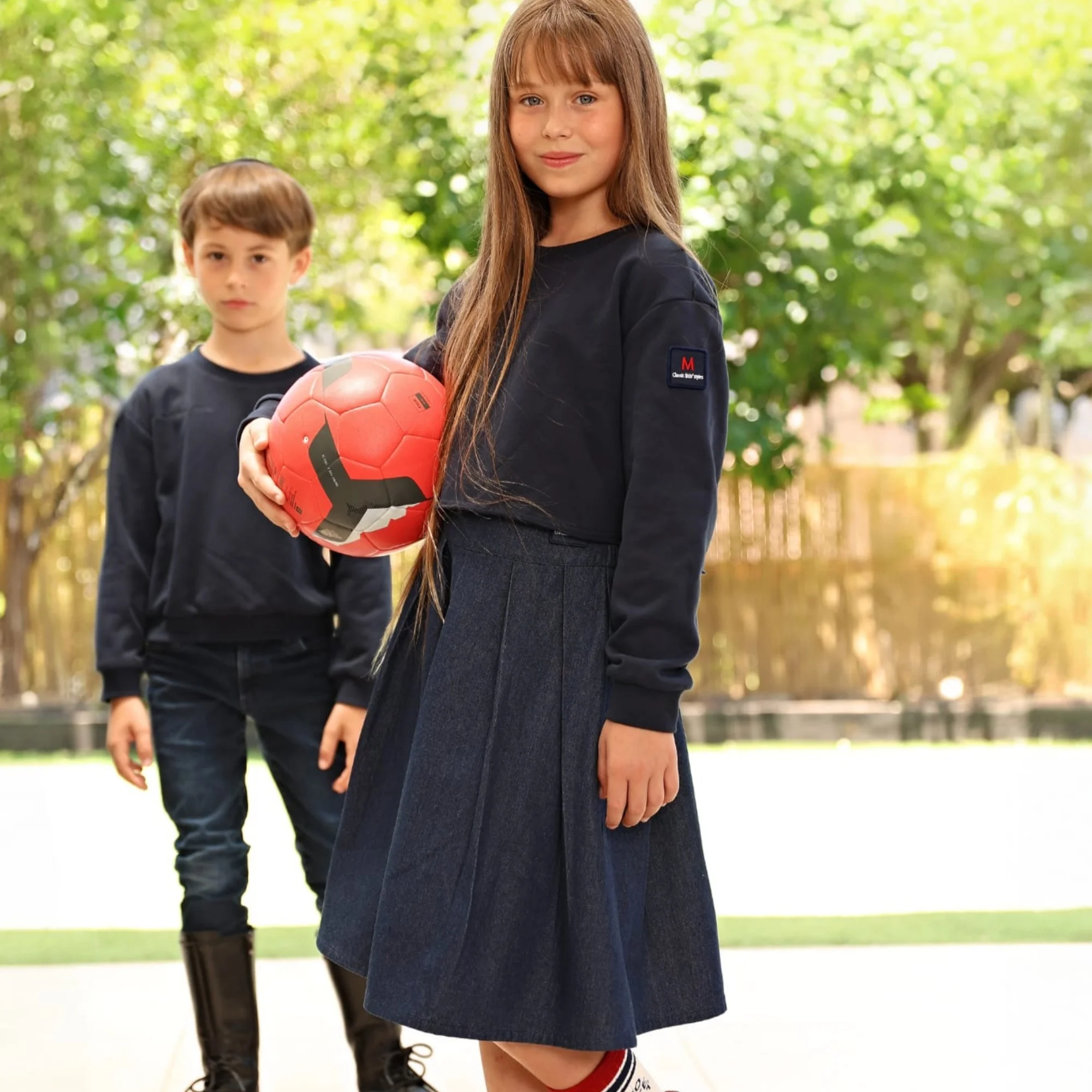 2026 Mali's AW Navy Denim-Kleidung mit Logo-Etikett für Jungen und Mädchen, passende Outfits für Bruder und Schwester, Sweatshirt, Pullover, Kleid, Rock – Detail 13