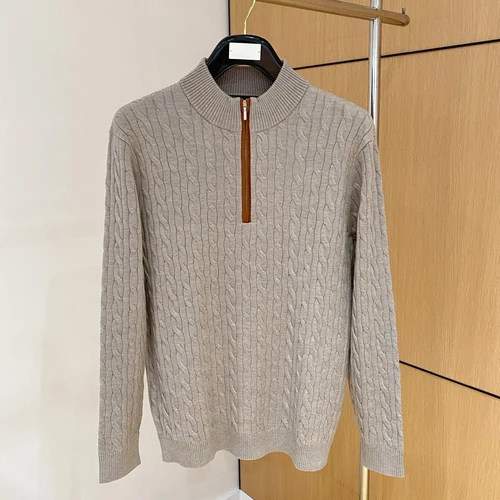 LP Suéter italiano de punto con cremallera y medio cuello alto Suéter roscado para hombre