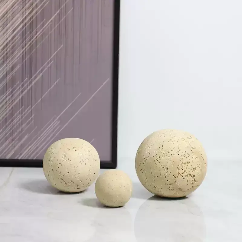 Modern Minimalist Natural Yellow Cave Stone Ball Art Decoration Ornament Home Decoration