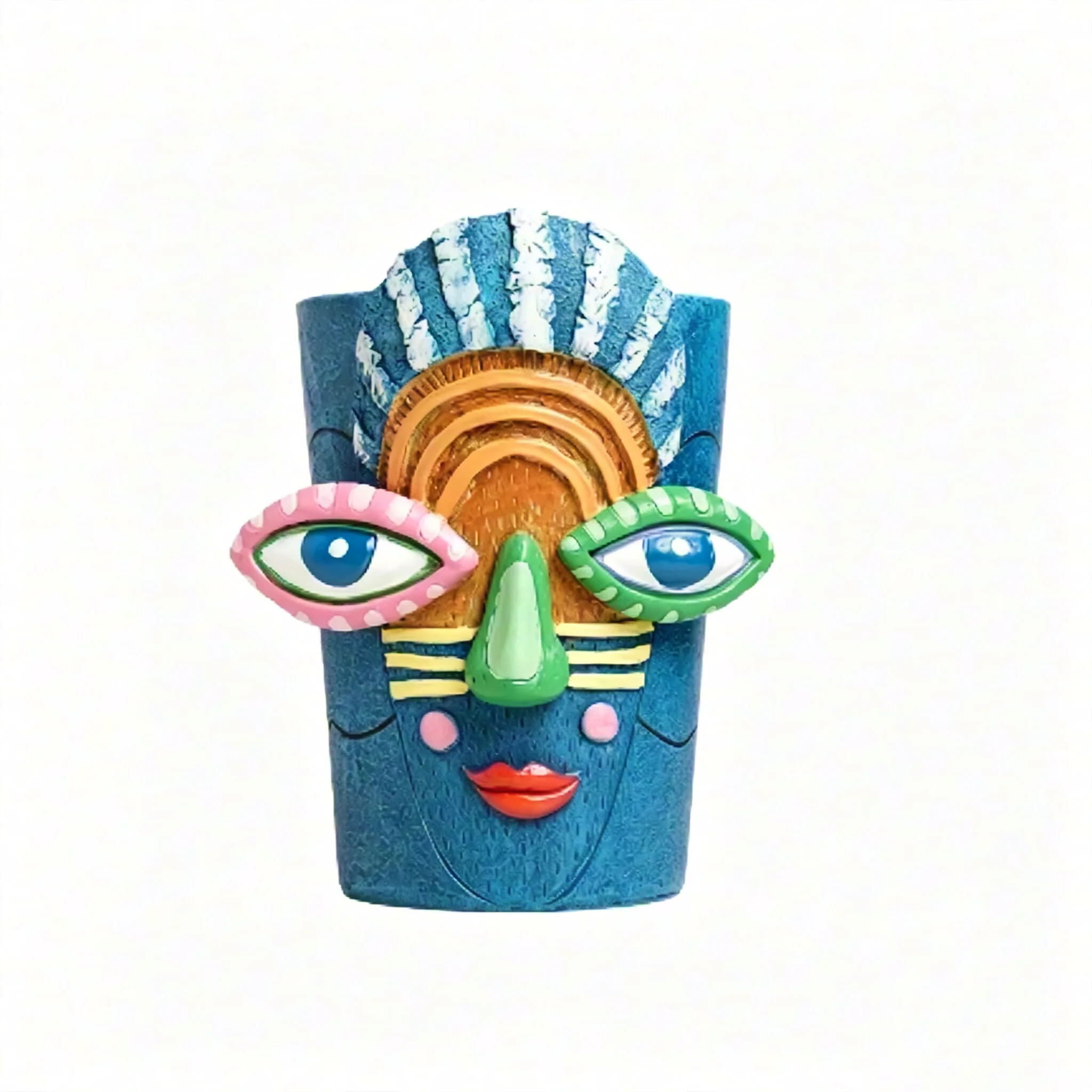 Pop Art Colorful 3D Embossed Abstract Face Resin Planter, Creative Human Head Succulent Pot Tabletop Decor Vase
