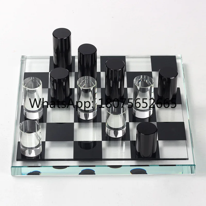 Creative geometric chess ornament - living room crystal black and white chessboard display