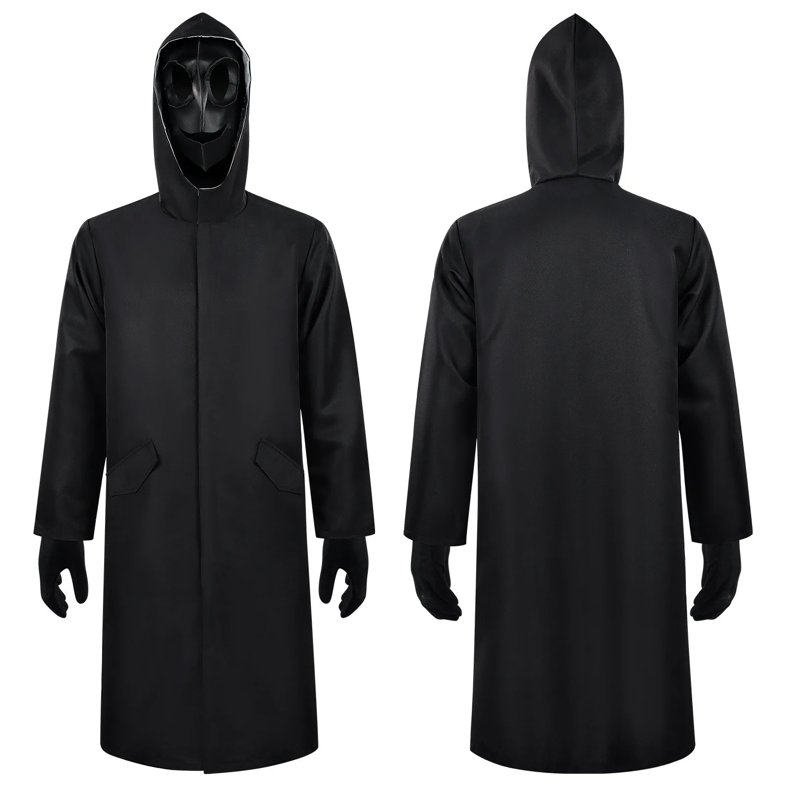 Black Hooded Jacket Movie Cosplay Costume Halloween Dark Crow Mask Stage Performance Real Person Hide Killing Outfit Long Sleeve view 5