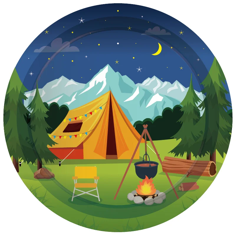 Cartoon Camping Picknick Party Einweg Geschirr Sets Outdoor Camper Zelt Geburtstag Teller Tassen Servietten Baby Shower Party Decor – Detail 6